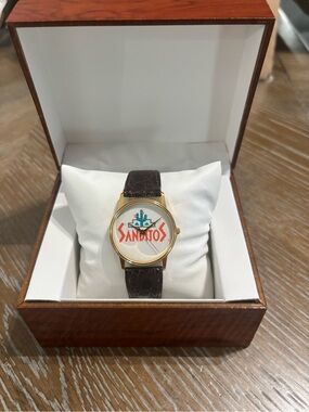 Rare Sanditos Gold-Tone Men's Watch with Brown Leather Strap